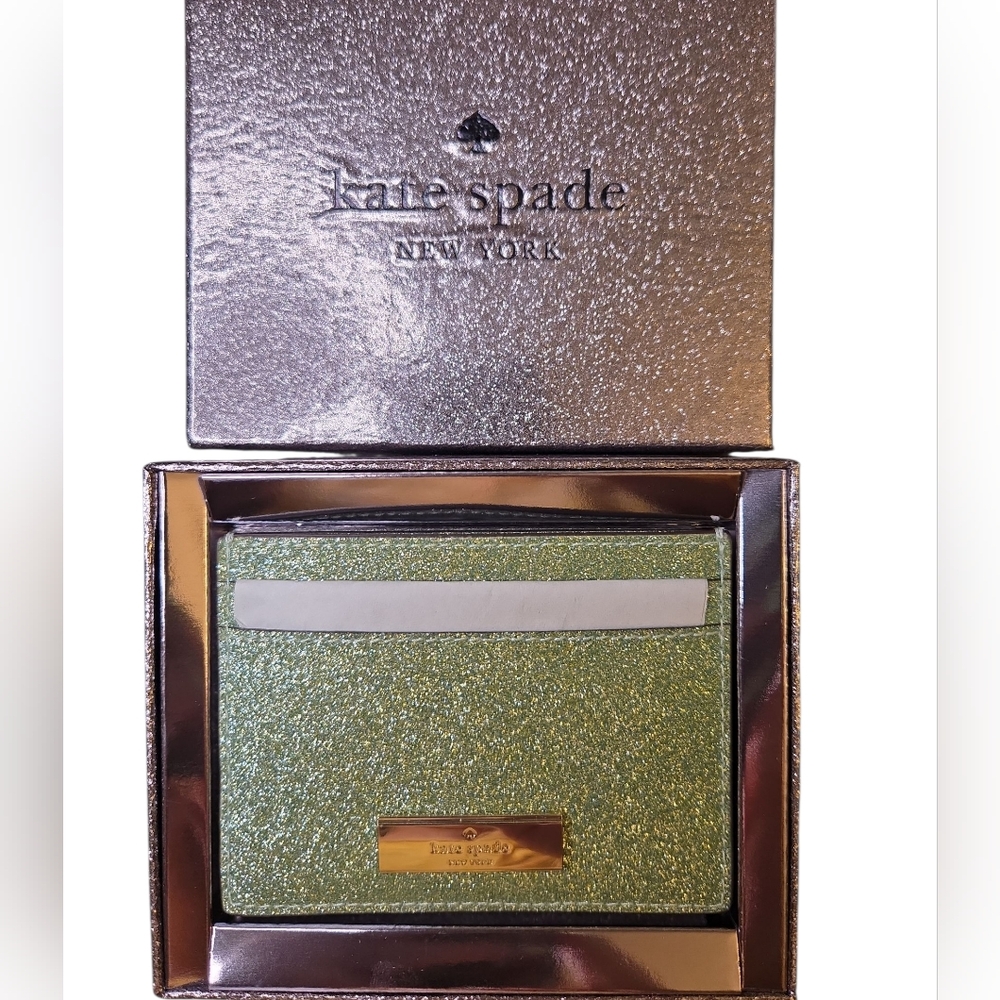 Kate Spade Kenzie Seawater Glitter Card Holder NWT